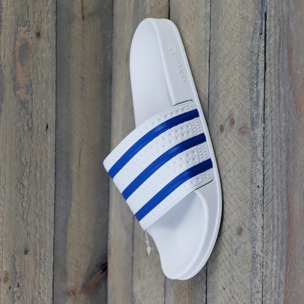 adidas Originals Men's Adilette Slides  Sandals White Blue - Picture 4 of 9